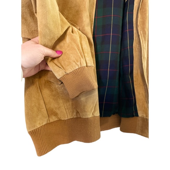 Orvis Mens Camel Tan Suede Leather Bomber Jacket, Size Large - Picture 8 of 16